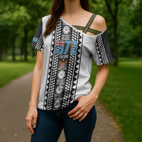 Fiji Day 1970 Cross Shoulder Shirt For Fiji Ever Fiji Tapa Pattern White LT14 - Polynesian Pride