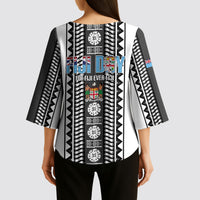Fiji Day 1970 Kimono Sleeve Blouse For Fiji Ever Fiji Tapa Pattern White LT14 - Polynesian Pride