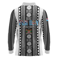 Fiji Day 1970 Long Sleeve Polo Shirt For Fiji Ever Fiji Tapa Pattern White LT14 - Polynesian Pride