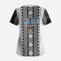 Fiji Day 1970 Scrub Top For Fiji Ever Fiji Tapa Pattern White LT14 - Polynesian Pride