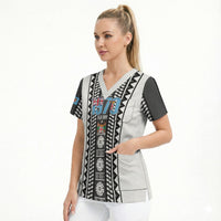 Fiji Day 1970 Scrub Top For Fiji Ever Fiji Tapa Pattern White LT14 - Polynesian Pride