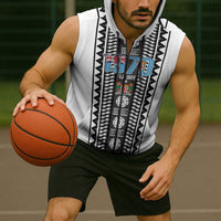 Fiji Day 1970 Sleeveless Zip Hoodie For Fiji Ever Fiji Tapa Pattern White LT14 - Polynesian Pride