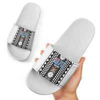 Fiji Day 1970 Slide Sandals For Fiji Ever Fiji Tapa Pattern White LT14 - Polynesian Pride