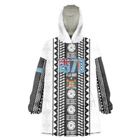 Fiji Day 1970 Wearable Blanket Hoodie For Fiji Ever Fiji Tapa Pattern White LT14 One Size White - Polynesian Pride