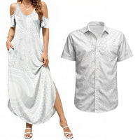 Tonga White Sunday Couples Matching Summer Maxi Dress and Hawaiian Shirt Fakame Tongan Ngatu Turtle LT14 White - Polynesian Pride