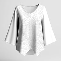 Tonga White Sunday Kimono Sleeve Blouse Fakame Tongan Ngatu Turtle LT14 Female White - Polynesian Pride
