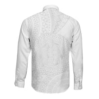 Tonga White Sunday Long Sleeve Button Shirt Fakame Tongan Ngatu Turtle LT14 - Polynesian Pride