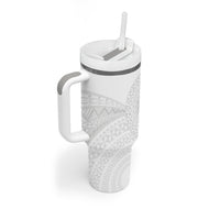 Tonga White Sunday Tumbler With Handle Fakame Tongan Ngatu Turtle LT14 - Polynesian Pride