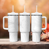 Tonga White Sunday Tumbler With Handle Fakame Tongan Ngatu Turtle LT14 - Polynesian Pride