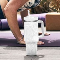 Tonga White Sunday Tumbler With Handle Fakame Tongan Ngatu Turtle LT14 - Polynesian Pride