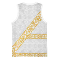 Tonga White Sunday Basketball Jersey Fakame Tongan Ngatu Pattern Gold Strips LT14 - Polynesian Pride