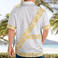 Tonga White Sunday Hawaiian Shirt Fakame Tongan Ngatu Pattern Gold Strips LT14 - Polynesian Pride