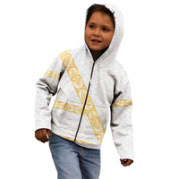 Tonga White Sunday Kid Hoodie Fakame Tongan Ngatu Pattern Gold Strips LT14 - Polynesian Pride