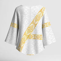 Tonga White Sunday Kimono Sleeve Blouse Fakame Tongan Ngatu Pattern Gold Strips LT14 - Polynesian Pride