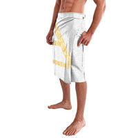 Tonga White Sunday Lavalava Fakame Tongan Ngatu Pattern Gold Strips LT14 - Polynesian Pride