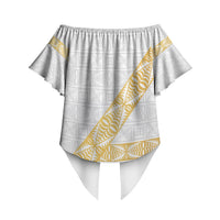 Tonga White Sunday Off Shoulder Wrap Waist Top Fakame Tongan Ngatu Pattern Gold Strips LT14 - Polynesian Pride