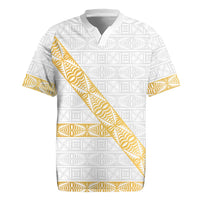 Tonga White Sunday Rugby Jersey Fakame Tongan Ngatu Pattern Gold Strips LT14 White - Polynesian Pride