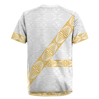 Tonga White Sunday Rugby Jersey Fakame Tongan Ngatu Pattern Gold Strips LT14 - Polynesian Pride