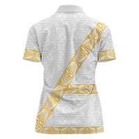 Tonga White Sunday Women Polo Shirt Fakame Tongan Ngatu Pattern Gold Strips LT14 - Polynesian Pride