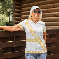 Tonga White Sunday Women Polo Shirt Fakame Tongan Ngatu Pattern Gold Strips LT14 - Polynesian Pride
