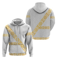 Tonga White Sunday Zip Hoodie Fakame Tongan Ngatu Pattern Gold Strips LT14 - Polynesian Pride