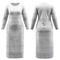 Samoa White Sunday Couples Matching Long Sleeve Bodycon Dress and Long Sleeve Button Shirt Lotu Tamaiti Samoan Siapo Teuila Flowers LT14 - Polynesian Pride