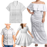 Samoa White Sunday Family Matching Off Shoulder Maxi Dress and Hawaiian Shirt Lotu Tamaiti Samoan Siapo Teuila Flowers LT14 - Polynesian Pride