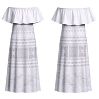 Samoa White Sunday Family Matching Off Shoulder Maxi Dress and Hawaiian Shirt Lotu Tamaiti Samoan Siapo Teuila Flowers LT14 Mom's Dress White - Polynesian Pride