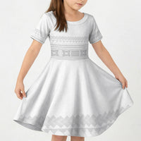 Samoa White Sunday Kid Short Sleeve Dress Lotu Tamaiti Samoan Siapo Teuila Flowers LT14 KID White - Polynesian Pride