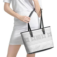 Samoa White Sunday Leather Tote Bag Lotu Tamaiti Samoan Siapo Teuila Flowers LT14 - Polynesian Pride
