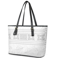 Samoa White Sunday Leather Tote Bag Lotu Tamaiti Samoan Siapo Teuila Flowers LT14 - Polynesian Pride