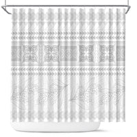 Samoa White Sunday Shower Curtain Lotu Tamaiti Samoan Siapo Teuila Flowers LT14 White - Polynesian Pride