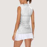 Samoa White Sunday Women Sleeveless Polo Shirt Lotu Tamaiti Samoan Siapo Teuila Flowers LT14 - Polynesian Pride