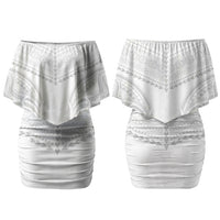 Niue White Sunday Couples Matching Off Shoulder Short Dress and Long Sleeve Button Shirt Aho Tapu Fanau Hiapo Pattern LT14 - Polynesian Pride