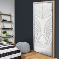 Niue White Sunday Door Cover Aho Tapu Fanau Hiapo Pattern LT14 - Polynesian Pride