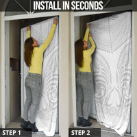 Niue White Sunday Door Cover Aho Tapu Fanau Hiapo Pattern LT14 - Polynesian Pride