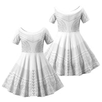 Niue White Sunday Family Matching Short Sleeve Bodycon Dress and Hawaiian Shirt Aho Tapu Fanau Hiapo Pattern LT14 Daughter's Dress White - Polynesian Pride