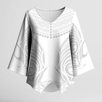 Niue White Sunday Kimono Sleeve Blouse Aho Tapu Fanau Hiapo Pattern LT14 Female White - Polynesian Pride