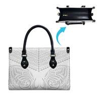 Niue White Sunday Leather Bag Aho Tapu Fanau Hiapo Pattern LT14 - Polynesian Pride
