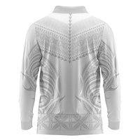 Niue White Sunday Long Sleeve Polo Shirt Aho Tapu Fanau Hiapo Pattern LT14 - Polynesian Pride