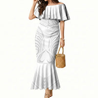 Niue White Sunday Mermaid Dress Aho Tapu Fanau Hiapo Pattern LT14 Women White - Polynesian Pride