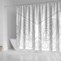 Niue White Sunday Shower Curtain Aho Tapu Fanau Hiapo Pattern LT14 - Polynesian Pride
