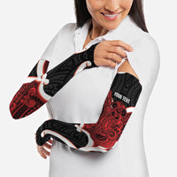 Whero Aotearoa Atua Tumatauenga Personalised Arm Sleeves Maori God Of War Tiki With Taiaha LT14 - Polynesian Pride
