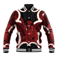 Whero Aotearoa Atua Tumatauenga Personalised Baseball Jacket Maori God Of War Tiki With Taiaha LT14 Unisex Red - Polynesian Pride