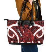 Whero Aotearoa Atua Tumatauenga Personalised Leather Tote Bag Maori God Of War Tiki With Taiaha LT14 - Polynesian Pride