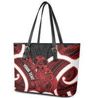 Whero Aotearoa Atua Tumatauenga Personalised Leather Tote Bag Maori God Of War Tiki With Taiaha LT14 - Polynesian Pride