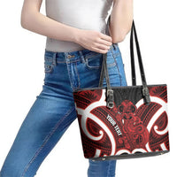 Whero Aotearoa Atua Tumatauenga Personalised Leather Tote Bag Maori God Of War Tiki With Taiaha LT14 - Polynesian Pride