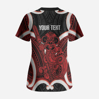 Whero Aotearoa Atua Tumatauenga Personalised Scrub Top Maori God Of War Tiki With Taiaha LT14 - Polynesian Pride