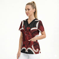 Whero Aotearoa Atua Tumatauenga Personalised Scrub Top Maori God Of War Tiki With Taiaha LT14 - Polynesian Pride