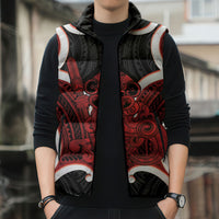 Whero Aotearoa Atua Tumatauenga Personalised Sleeveless Puffer Jacket Maori God Of War Tiki With Taiaha LT14 - Polynesian Pride